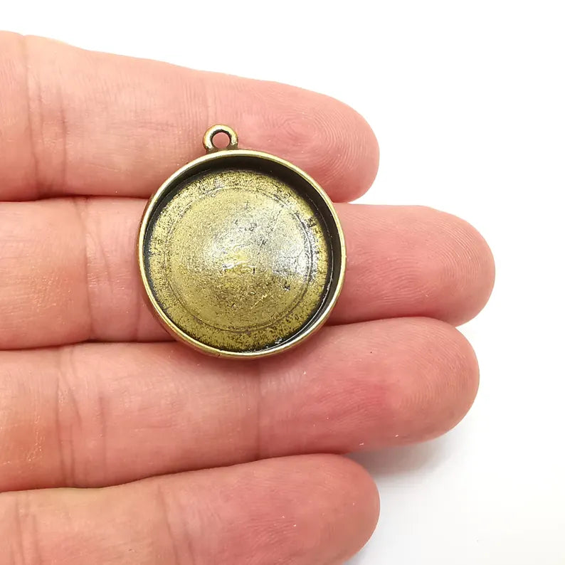 Bronze Round Charms Blank, Charms Base, Cabochon Bezel, inlay Mounting, Resin Necklace, Antique Bronze plated 25mm blank G36305