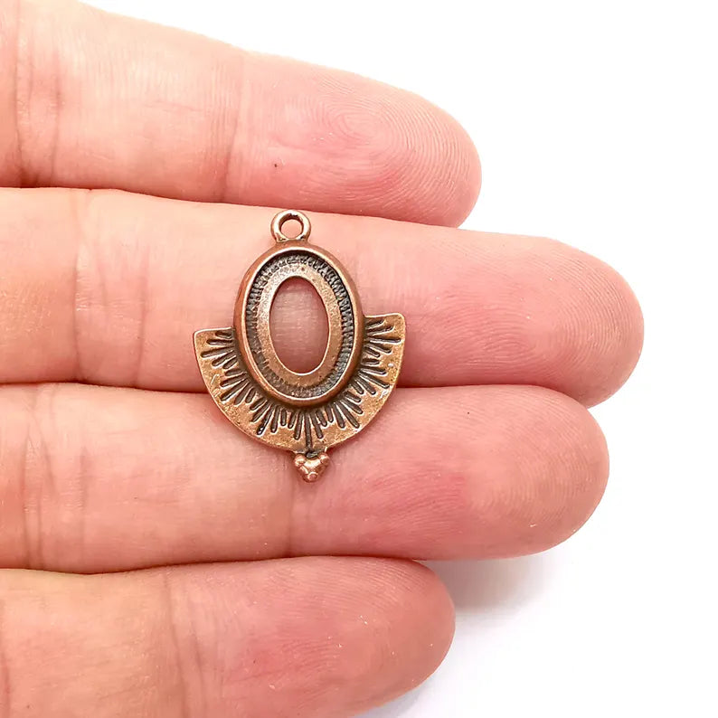 2 Copper Oval Charms, Boho Charms, Dangle Charms, Earring Charms, Rustic Charms, Necklace Parts Antique Copper Plated 26x20mm 14x10mm G36308