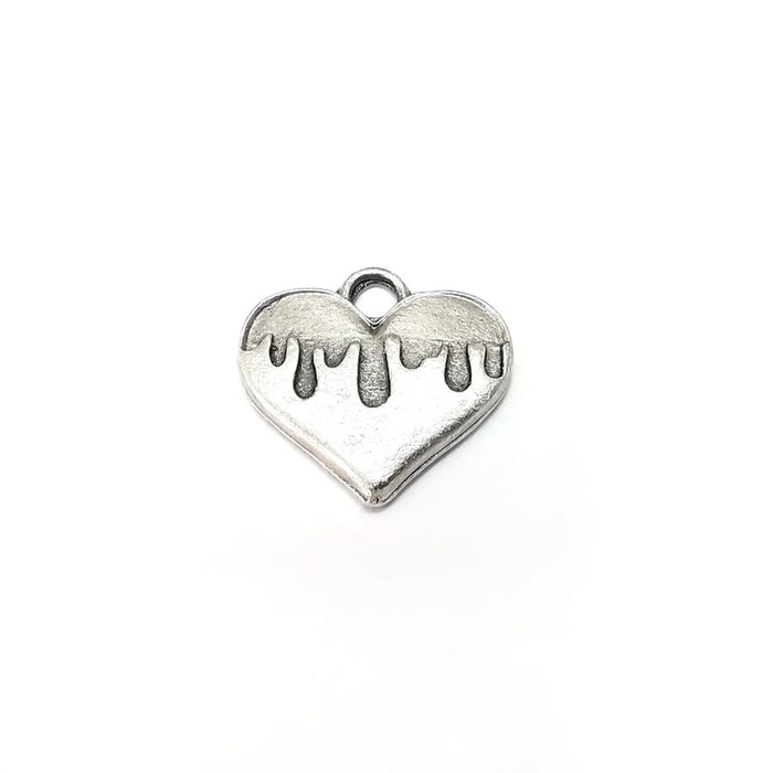 5 Heart Charms, Silver Charms, Boho Charms, Earring Charms, Silver Pendant, Necklace Parts, Antique Silver Plated 19x18mm G36256