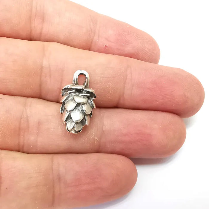 2 Pcs Pine Cone Charms, Silver Charms, Boho Charms, Earring Charms, Silver Pendant, Necklace Parts, Antique Silver Plated 21x12mm G36257