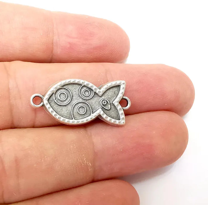 2 Fish Charms, Silver Connector, Boho Charms, Earring Charms, Silver Pendant, Necklace Parts, Antique Silver Plated 28x13mm G36258