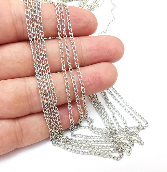 Antique Silver Oval Cable Chain (2mm) Antique Silver Plated Jewelry Chain G36314