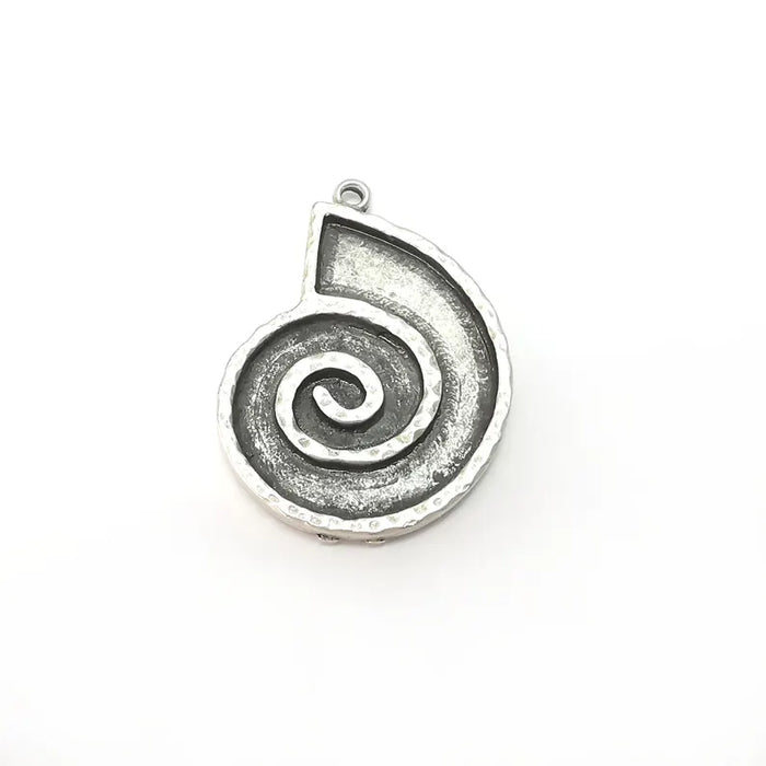 Silver Ammonite Swirl Charms Blank, Charms Base, Cabochon Bezel, inlay Mounting, Resin Necklace, Antique Silver plated 43x31mm G36317