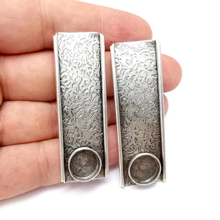 Plate Earring Base, Branch Earring Blank, Ear Setting Resin Bezel, Cabochon Mounting, Antique Silver Plated Brass (12mm blanks) G36263