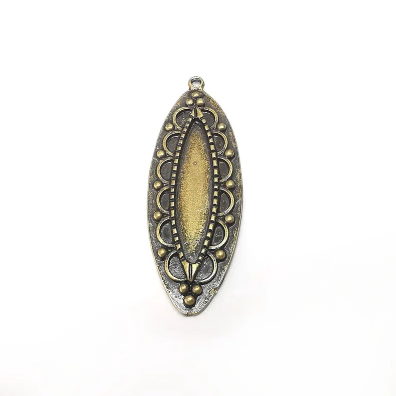 Bronze Marquise Charms Blank, Charms Base, Cabochon Bezel, inlay Mounting, Resin Necklace, Antique Bronze plated 40x9mm blank G36323