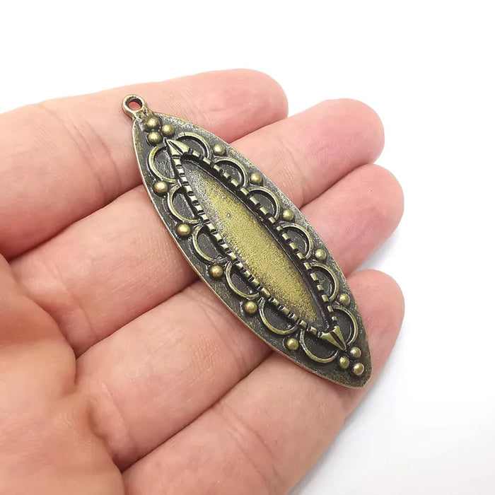Bronze Marquise Charms Blank, Charms Base, Cabochon Bezel, inlay Mounting, Resin Necklace, Antique Bronze plated 40x9mm blank G36323