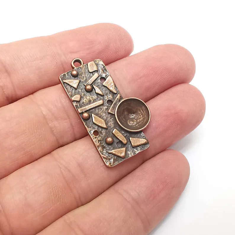 Copper Round Charms Blank, Charms Base, Cabochon Bezel, inlay Mounting, Resin Necklace, Antique Copper Plated 10mm blank G36328