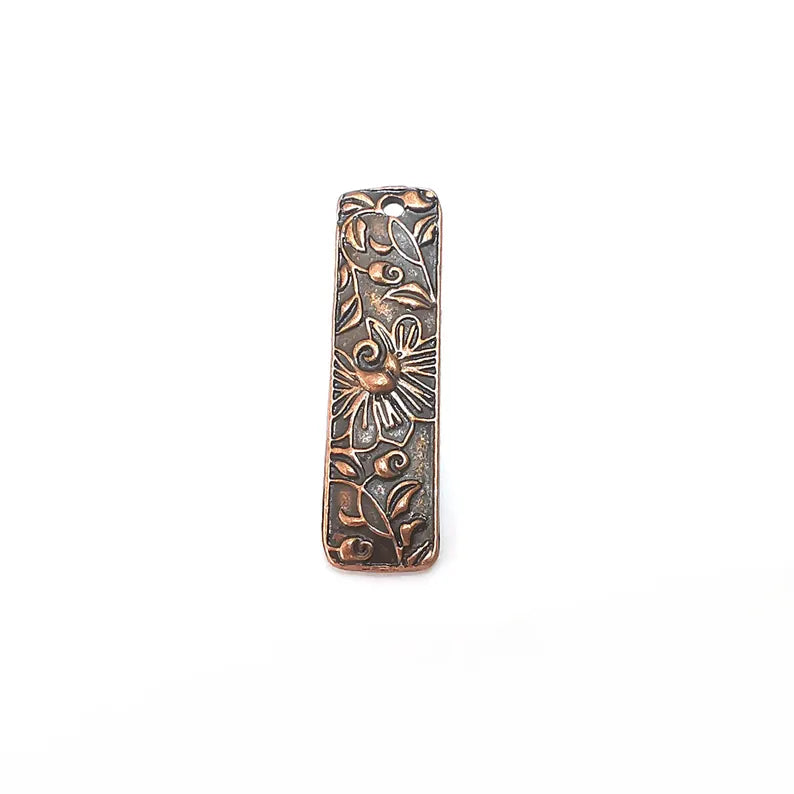 2 Flower Charms, Copper Nature Charms, Boho Charms, Earring Charms, Copper Pendant, Necklace Parts, Antique Copper Plated 35x10mm G36330
