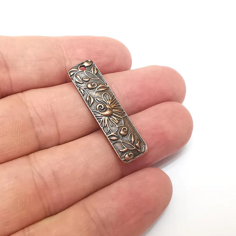2 Flower Charms, Copper Nature Charms, Boho Charms, Earring Charms, Copper Pendant, Necklace Parts, Antique Copper Plated 35x10mm G36330