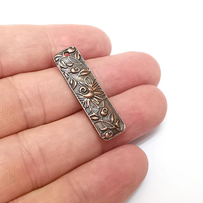 2 Flower Charms, Copper Nature Charms, Boho Charms, Earring Charms, Copper Pendant, Necklace Parts, Antique Copper Plated 35x10mm G36330