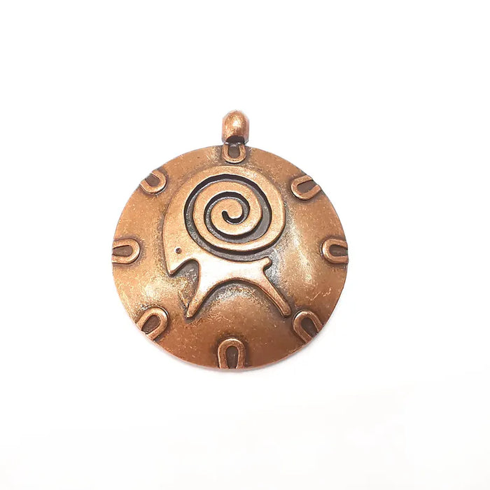 Copper Ram Swirl Charms, Symbol Charms, Ethnic Earring Charms, Copper Rustic Pendant, Necklace Parts, Antique Copper Plated 48x40mm G36332