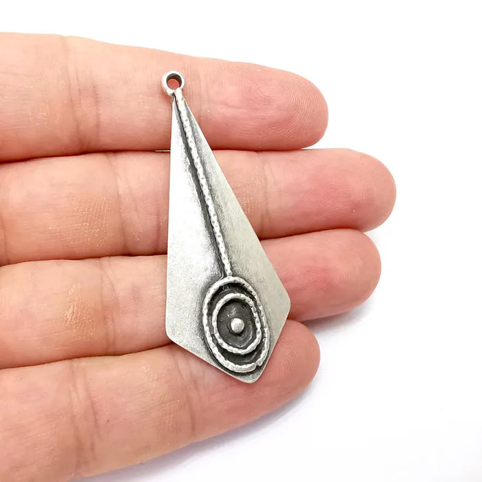 Silver Charms, Ethnic Charms, Boho Charms, Earring Charms, Silver Pendant, Necklace Parts, Antique Silver Plated 56x23mm G36281