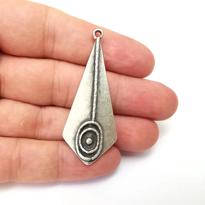 Silver Charms, Ethnic Charms, Boho Charms, Earring Charms, Silver Pendant, Necklace Parts, Antique Silver Plated 56x23mm G36281