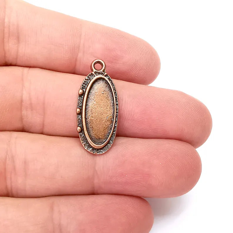 2 Copper Oval Charms, Blank Charms, Rustic Charms, Earring Charms, Copper Pendant, Necklace Parts, Antique Copper Plated 28x12mm 18x8mm G36344