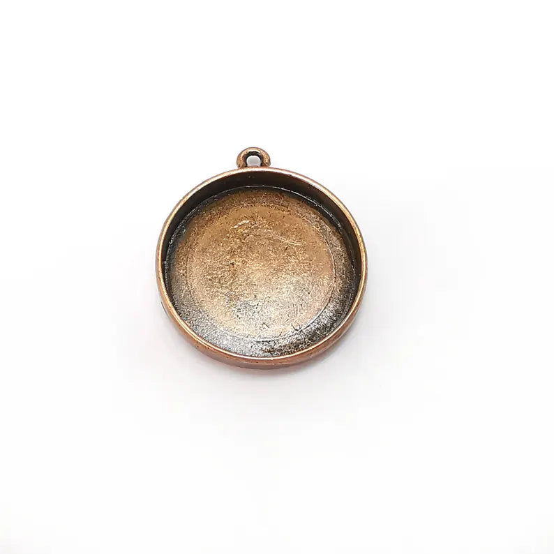 Copper Round Charms Blank, Charms Base, Cabochon Bezel, inlay Mounting, Resin Necklace, Antique Copper plated 25mm blank G36284