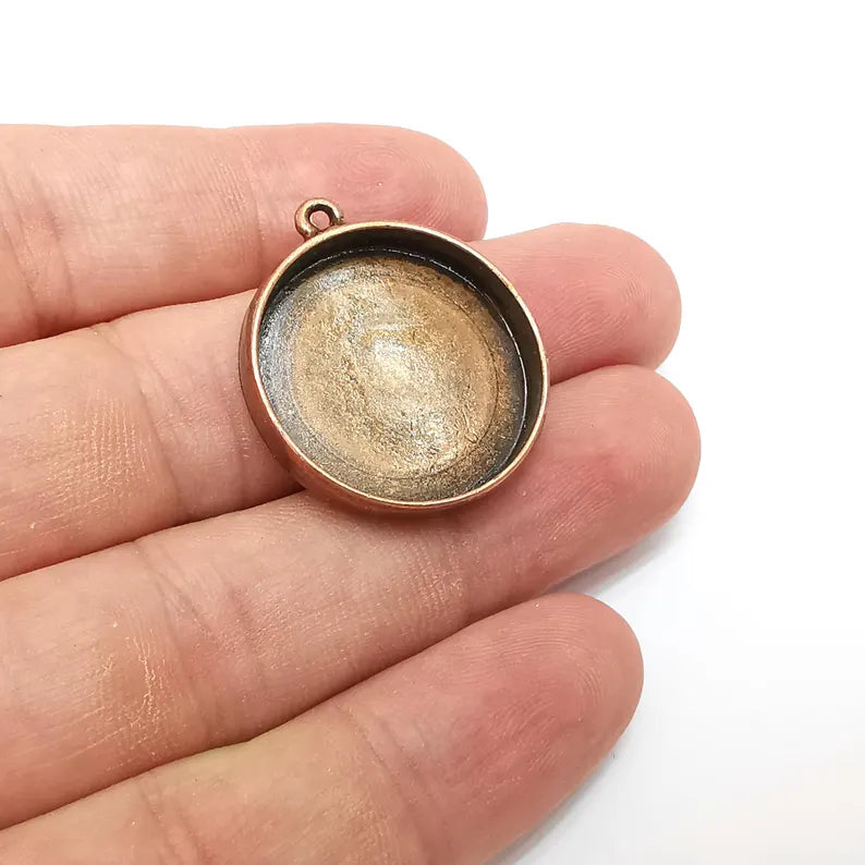 Copper Round Charms Blank, Charms Base, Cabochon Bezel, inlay Mounting, Resin Necklace, Antique Copper plated 25mm blank G36284