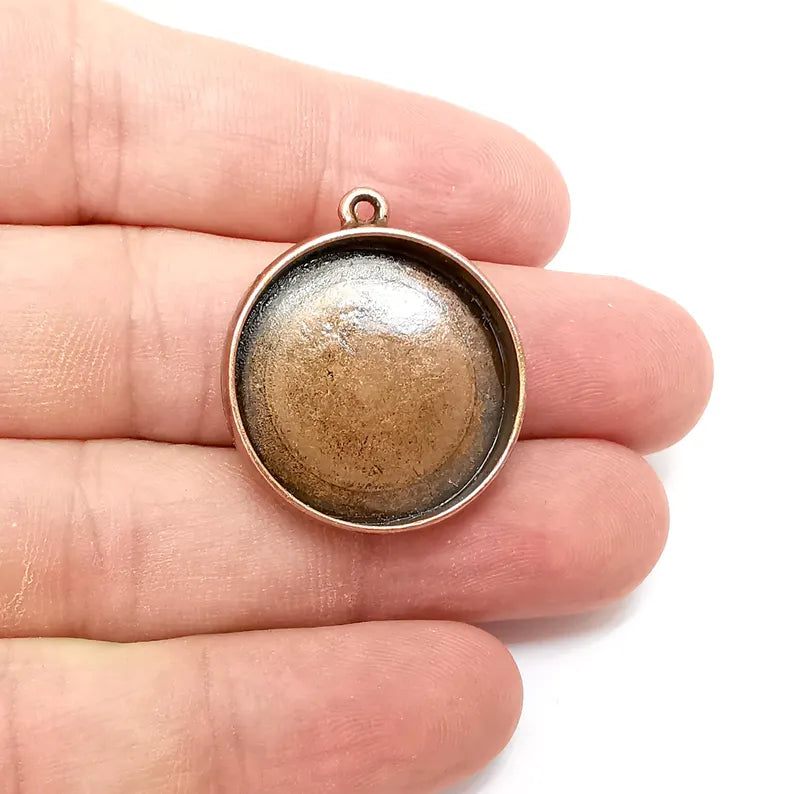Copper Round Charms Blank, Charms Base, Cabochon Bezel, inlay Mounting, Resin Necklace, Antique Copper plated 25mm blank G36284