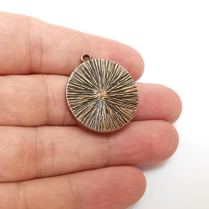 Copper Round Charms Blank, Charms Base, Cabochon Bezel, inlay Mounting, Resin Necklace, Antique Copper plated 25mm blank G36284