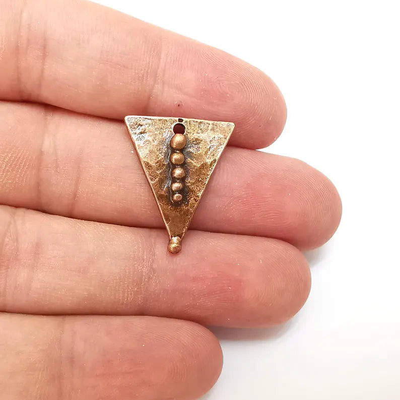 2 Copper Triangle Charms, Boho Charms, Rustic Charms, Earring Charms, Copper Pendant, Necklace Parts, Antique Copper Plated 24x20mm G36292