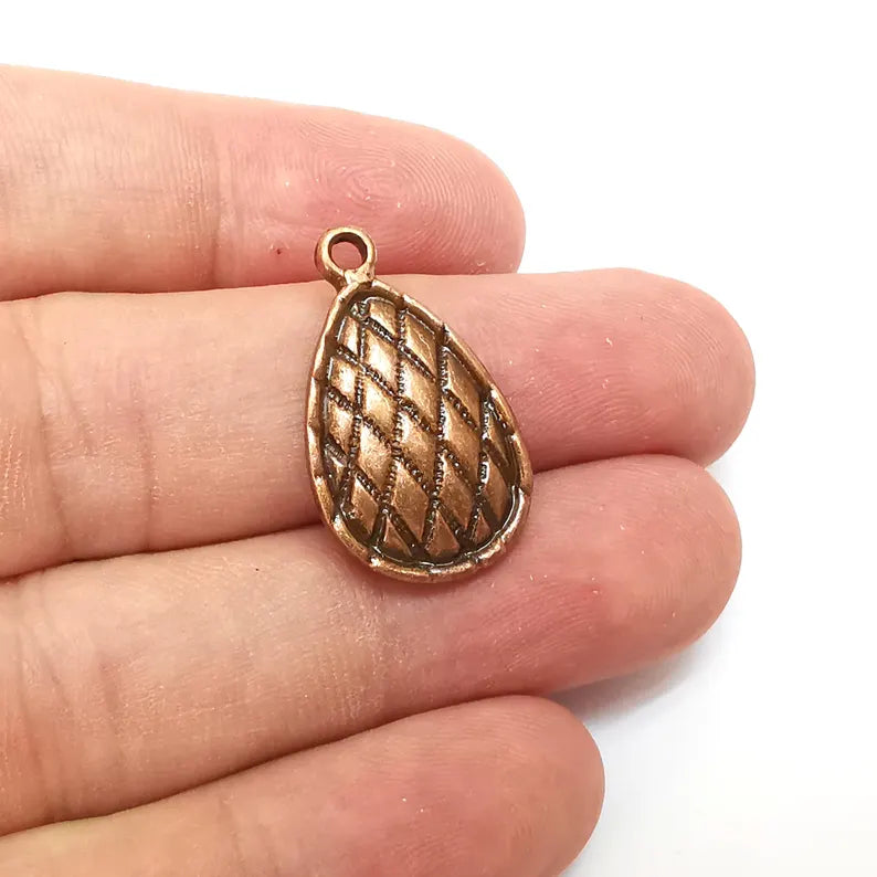 Drop Dangle Charms, Copper Boho Charms, Rustic Charms, Earring Charms, Copper Pendant, Necklace Parts, Antique Copper Plated 27x16mm G36294