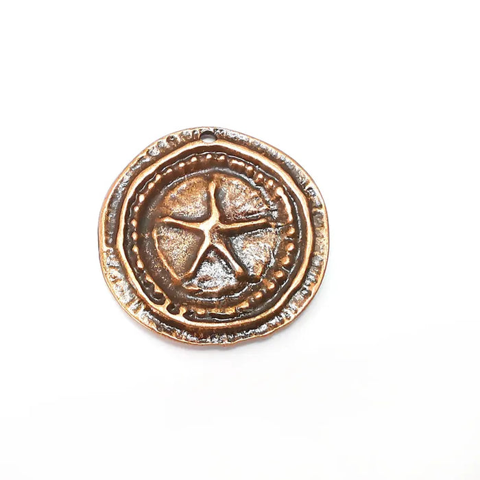 Copper Starfish Charms, Fossil Charms, Boho Charms, Earring Charms, Copper Pendant, Necklace Parts, Antique Copper Plated 34mm G36296