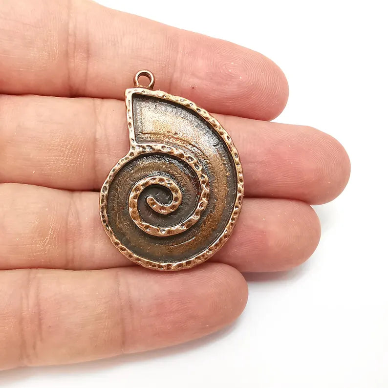 Copper Ammonite Swirl Charms Blank, Charms Base, Cabochon Bezel, inlay Mounting, Resin Necklace, Antique Copper plated 43x31mm G36297