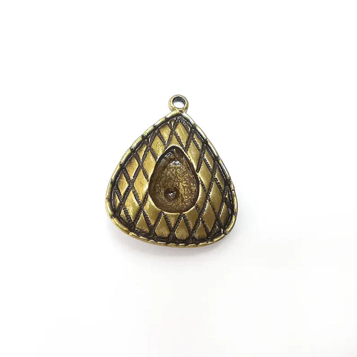 Bronze Drop Charms Blank, Charms Base, Cabochon Bezel, inlay Mounting, Resin Necklace, Antique Bronze Plated 14x10mm blank G36300