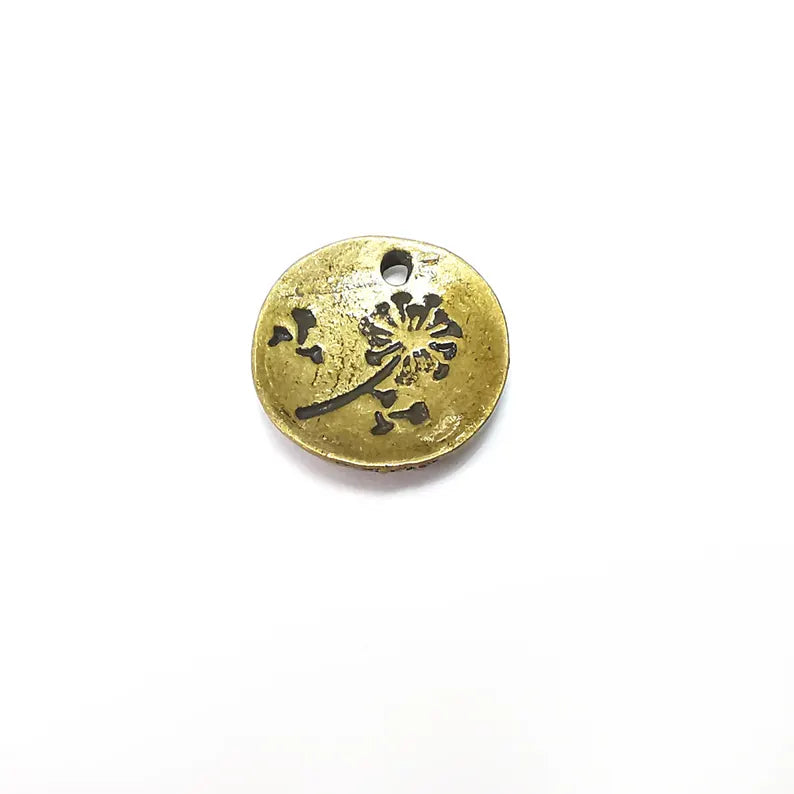 2 Bronze Dandelion Charms, Round Charms, Rustic Charms, Earring Charms, Bronze Pendant, Necklace Parts, Antique Bronze Plated 17mm G36368