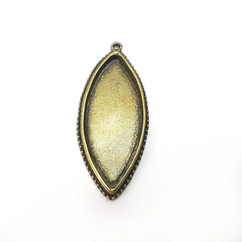 Bronze Marquise Charms Blank, Charms Base, Cabochon Bezel, inlay Mounting, Resin Necklace, Antique Bronze Plated 49x20mm blank G36370