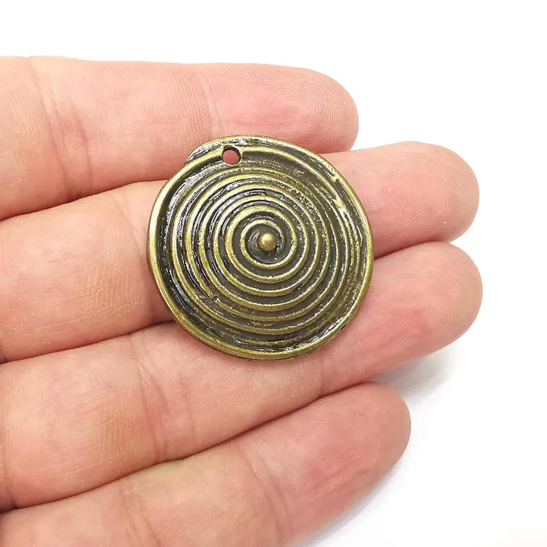 Bronze Dome Swirl Charms, Boho Charms, Rustic Charms, Earring Charms, Bronze Pendant, Necklace Parts, Antique Bronze Plated 33mm G36375