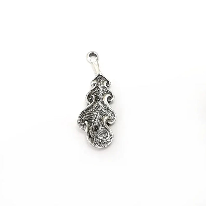 2 Silver Leaf Charms, Boho Charms, Rustic Charms, Earring Charms, Silver Pendant, Necklace Parts, Antique Silver Plated 37x14mm G36302