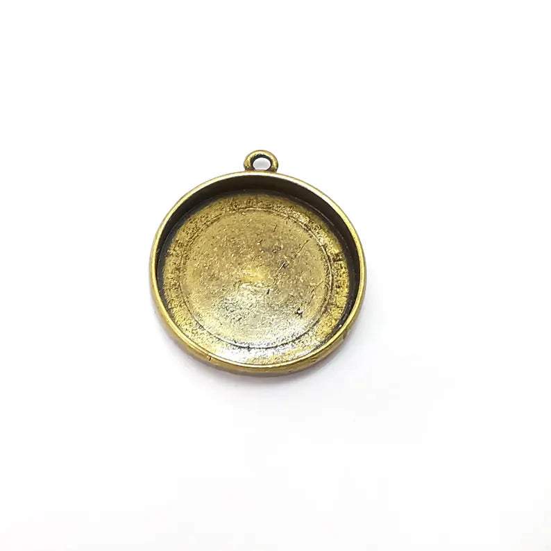 Bronze Round Charms Blank, Charms Base, Cabochon Bezel, inlay Mounting, Resin Necklace, Antique Bronze plated 25mm blank G36305