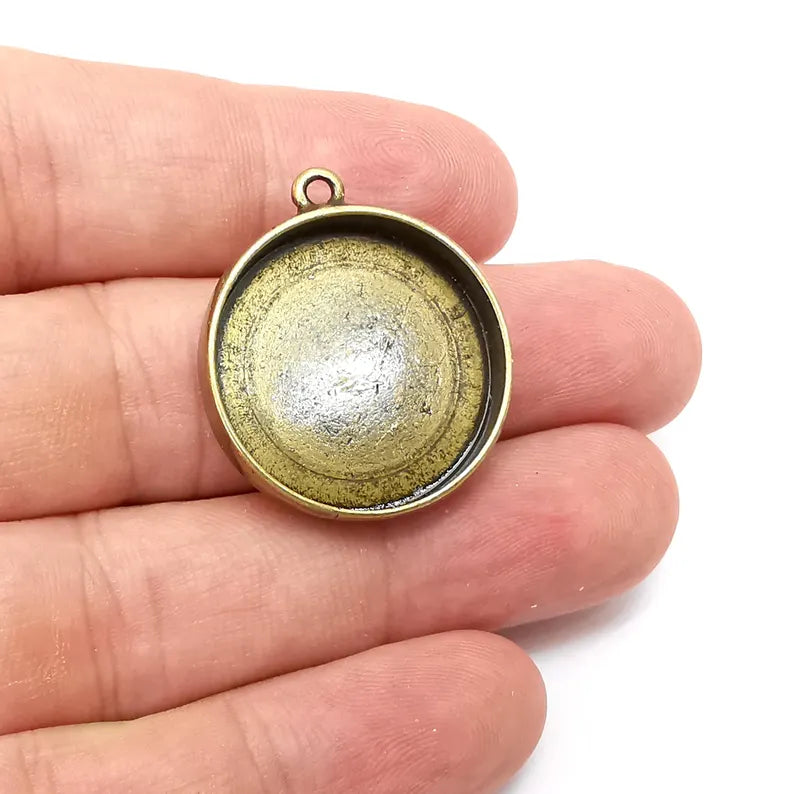 Bronze Round Charms Blank, Charms Base, Cabochon Bezel, inlay Mounting, Resin Necklace, Antique Bronze plated 25mm blank G36305