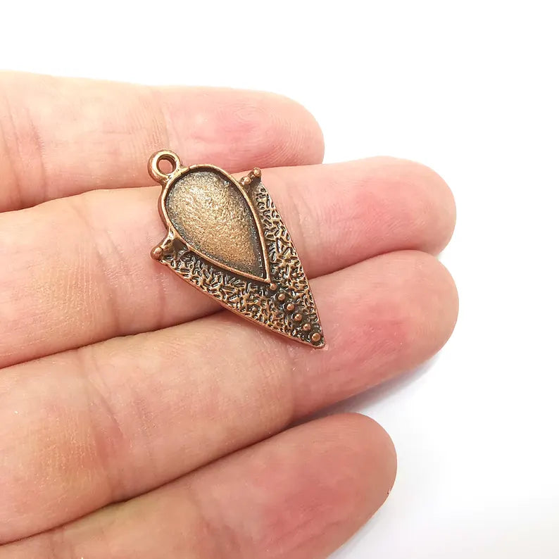 2 Copper Charms, Drop Blank Charms, Rustic Charms, Earring Charms, Pendant, Necklace Parts, Antique Copper Plated 33x19mm 16x10mm G36380