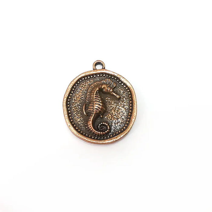 Sea Horse Charms, Copper Disc Charms, Boho Charms, Earring Charms, Copper Pendant, Necklace Parts, Antique Copper Plated 28x23mm G36383