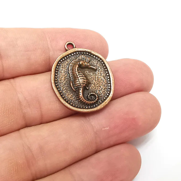 Sea Horse Charms, Copper Disc Charms, Boho Charms, Earring Charms, Copper Pendant, Necklace Parts, Antique Copper Plated 28x23mm G36383