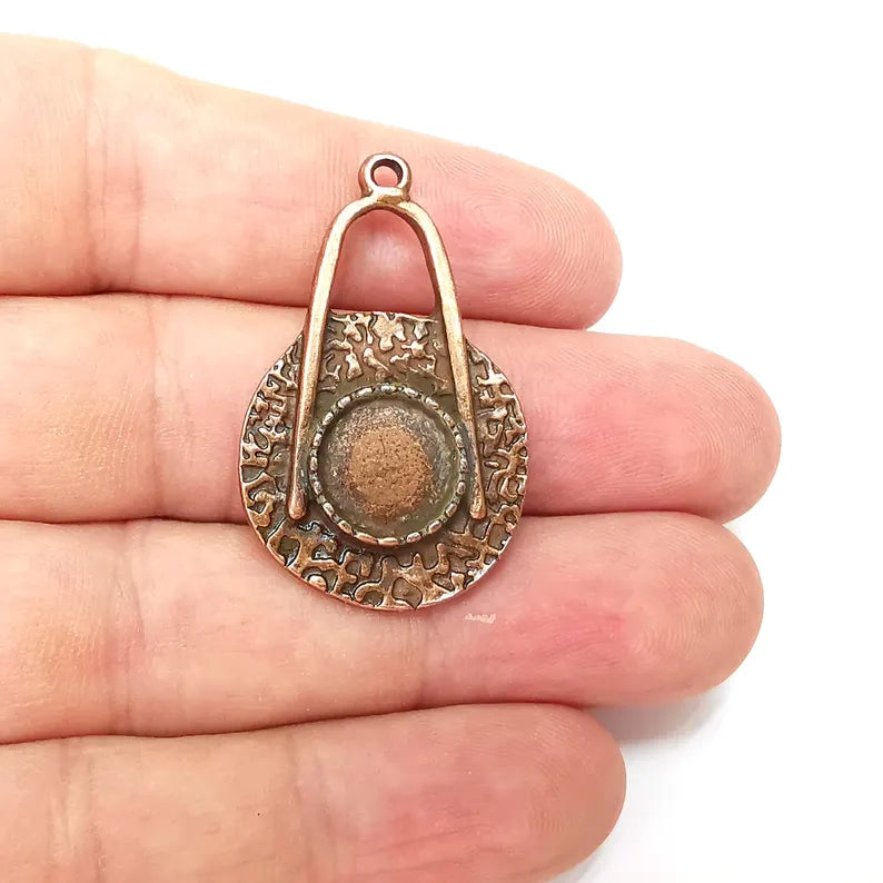 Copper Disc Charms, Blank Charms, Rustic Charms, Earring Charms, Copper Pendant, Necklace Parts, Antique Copper Plated 39x24mm 12mm G36384