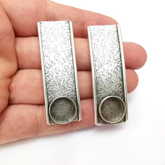 Plate Earring Base, Branch Earring Blank, Ear Setting Resin Bezel, Cabochon Mounting, Antique Silver Plated Brass (14mm blanks) G36315