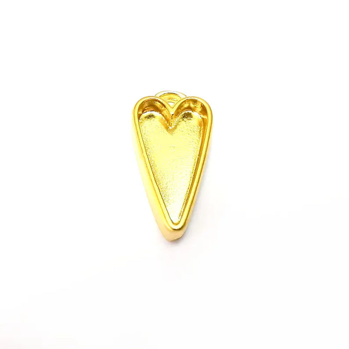 Heart Pendant Blanks, Resin Bezel Bases, Mosaic Mountings, Dry flower Frame, Polymer Clay base, Gold Plated (24x12mm) G36387