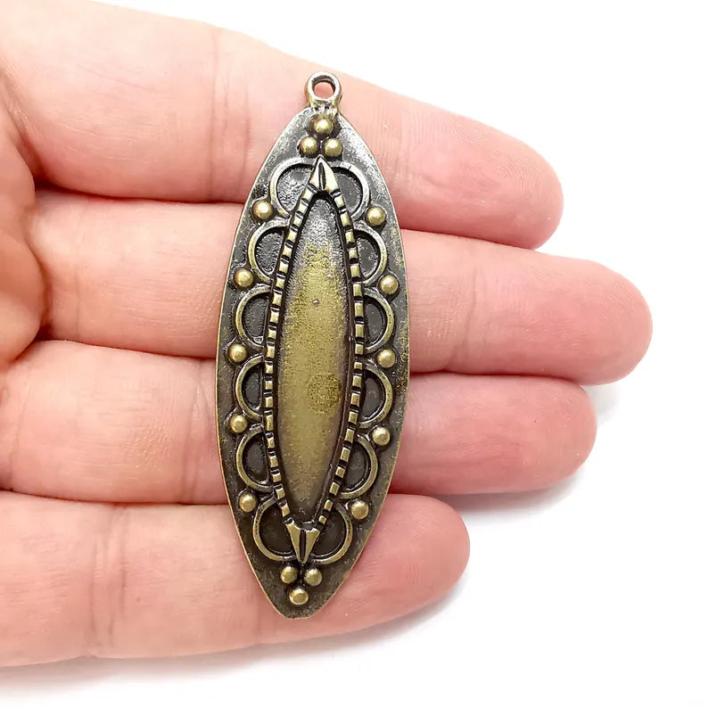 Bronze Marquise Charms Blank, Charms Base, Cabochon Bezel, inlay Mounting, Resin Necklace, Antique Bronze plated 40x9mm blank G36323