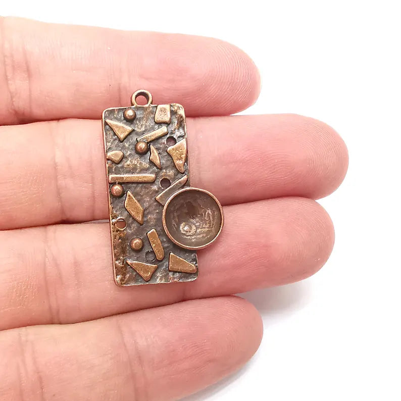 Copper Round Charms Blank, Charms Base, Cabochon Bezel, inlay Mounting, Resin Necklace, Antique Copper Plated 10mm blank G36328