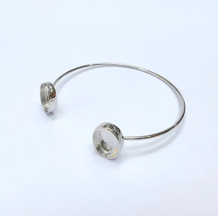 Shiny Silver Oval Bracelet Base Blanks Cuff Blanks Adjustable Bracelet Rhodium Plated Brass (14x10mm Blanks) G36397