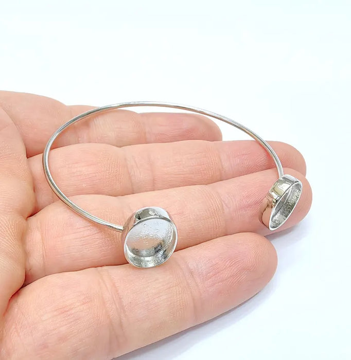 Shiny Silver Oval Bracelet Base Blanks Cuff Blanks Adjustable Bracelet Rhodium Plated Brass (14x10mm Blanks) G36397