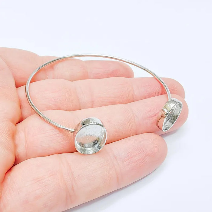 Shiny Silver Oval Bracelet Base Blanks Cuff Blanks Adjustable Bracelet Rhodium Plated Brass (14x10mm Blanks) G36397