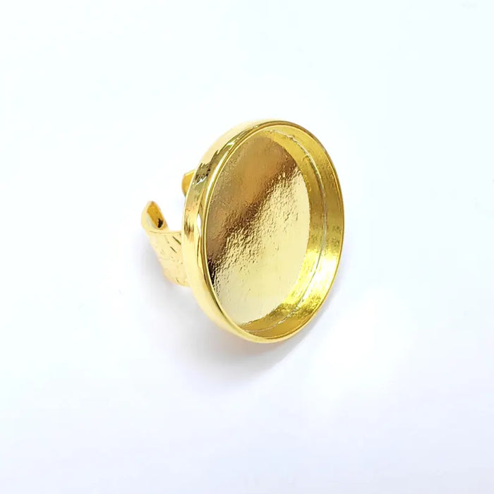 Shiny Gold Ring Setting, Cabochon Blank, Resin Bezel, Round Ring Mounting, Epoxy Frame Base, Adjustable Gold Plated 30mm G36399