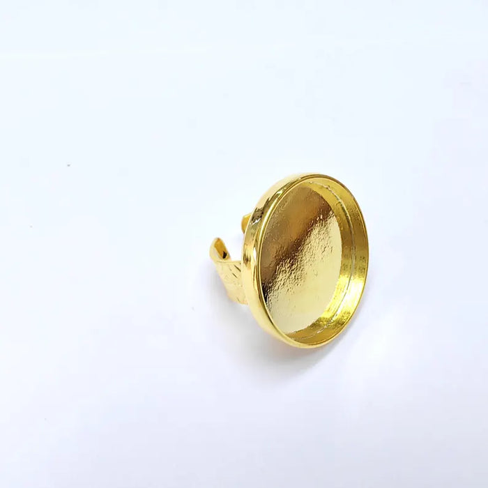 Shiny Gold Ring Setting, Cabochon Blank, Resin Bezel, Round Ring Mounting, Epoxy Frame Base, Adjustable Gold Plated 30mm G36399