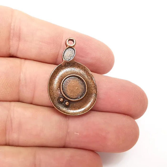 Copper Round Charms, Blank Charms, Rustic Charms, Earring Charms, Copper Pendant, Necklace Parts Antique Copper Plated 33x20mm 10mm G36403