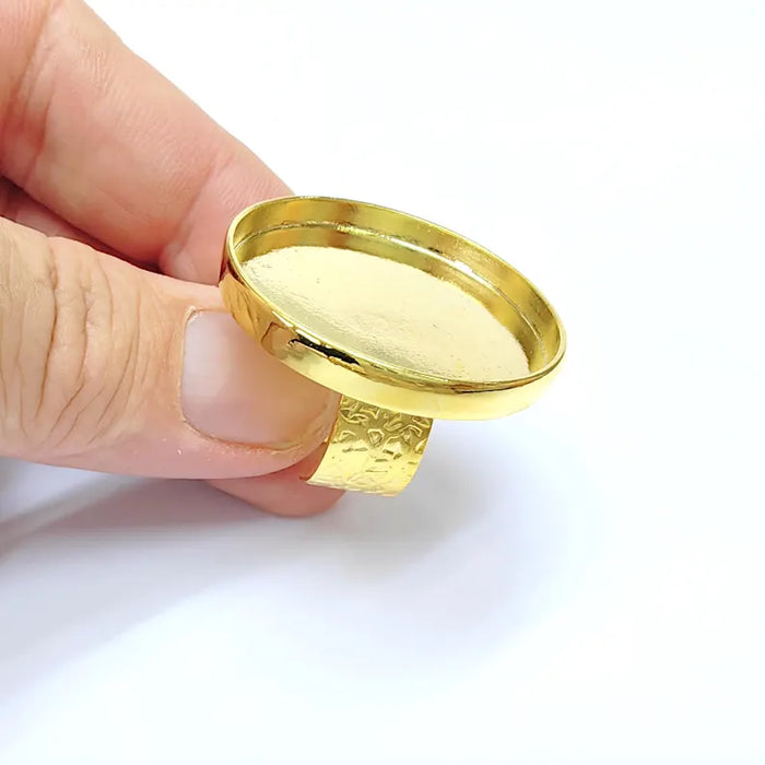 Shiny Gold Ring Setting, Cabochon Blank, Resin Bezel, Round Ring Mounting, Epoxy Frame Base, Adjustable Gold Plated 40mm G36404