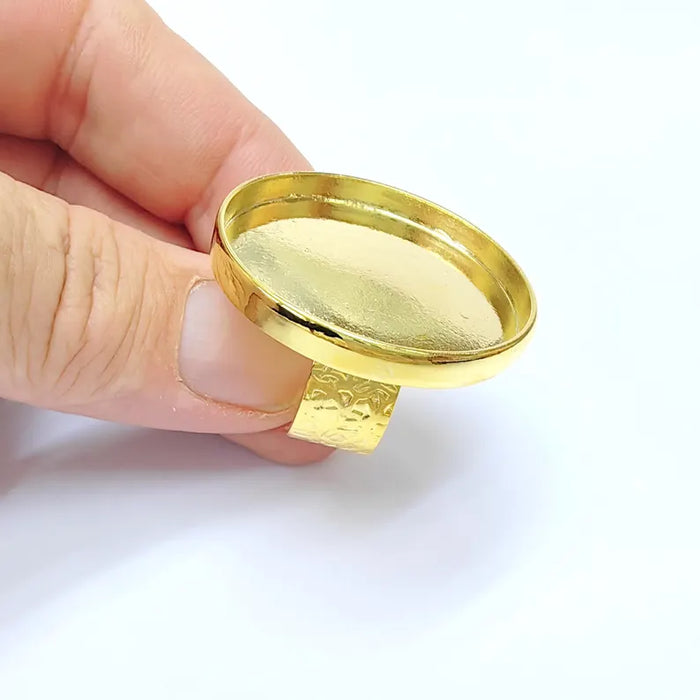 Shiny Gold Ring Setting, Cabochon Blank, Resin Bezel, Round Ring Mounting, Epoxy Frame Base, Adjustable Gold Plated 40mm G36404