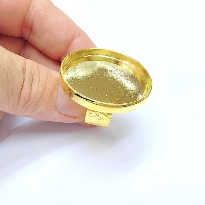 Shiny Gold Ring Setting, Cabochon Blank, Resin Bezel, Round Ring Mounting, Epoxy Frame Base, Adjustable Gold Plated 40mm G36404